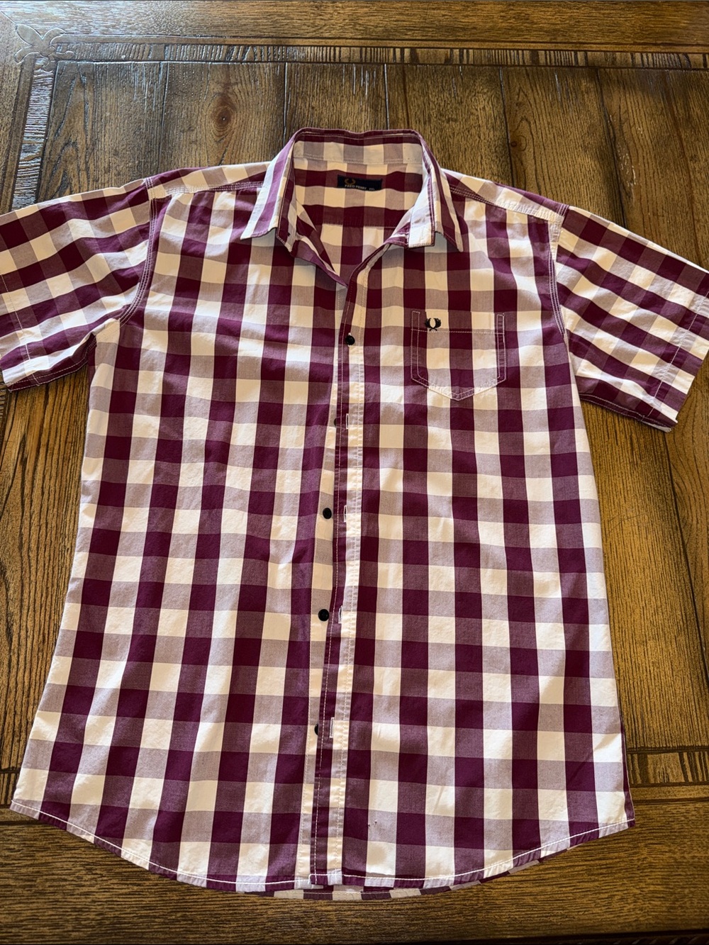 Fred Perry Short-Sleeve Check Button-Down Shirt - Eggplant & White Japan 2011